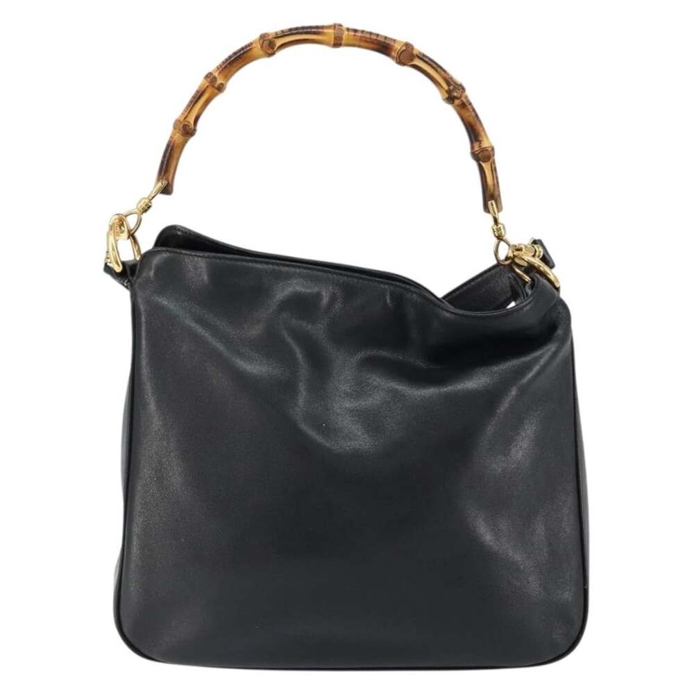 Gucci Bamboo Leather Shoulder Bag Black